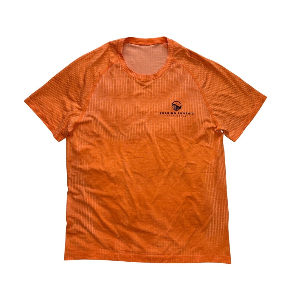 LULULEMON Metal Vent Tech Shirt Mens L Orange Team Logo Gym